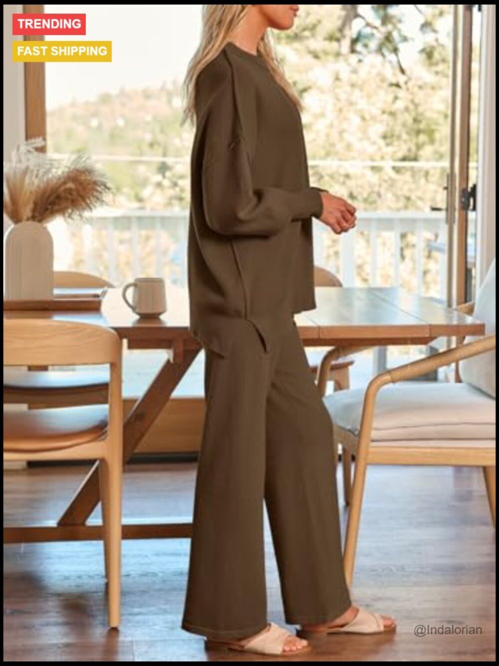 Oversized Knit Pullover Sweater Wide Leg Pants Lounge Set - Picture 3 of 6